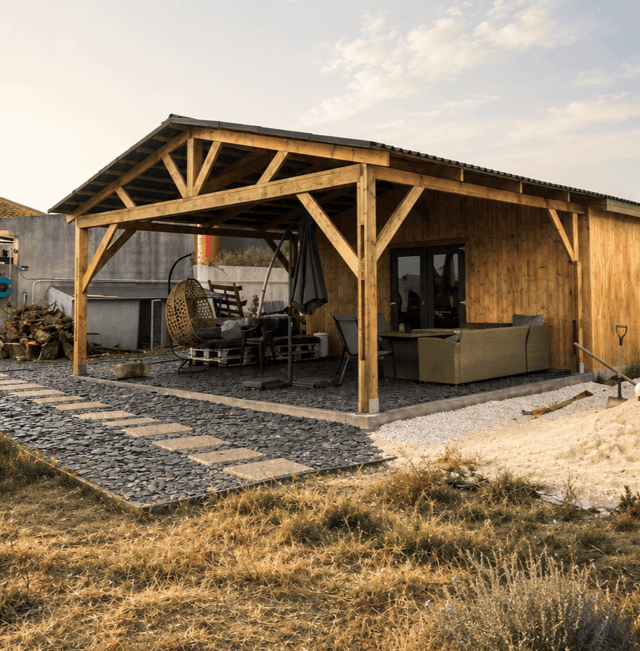 tiny house and pergola.