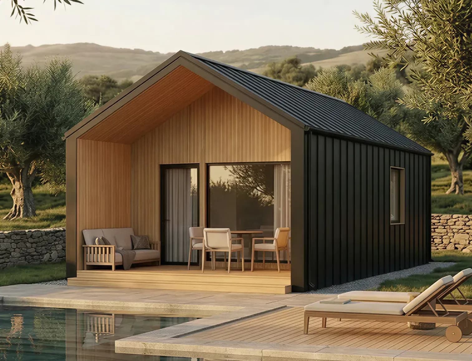 Nordic-inspired barn house with gable roof and terrace