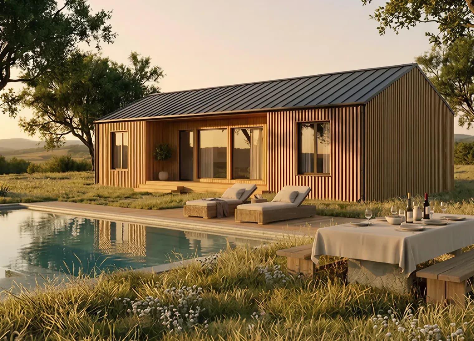 Prefabricated wooden barn house designed for family living